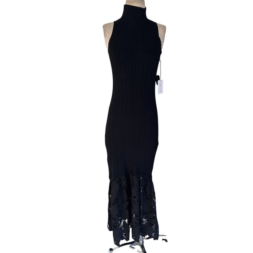 SAYLOR Rhiannon Dress in Black Small New Womens Midi knit - Picture 4 of 15